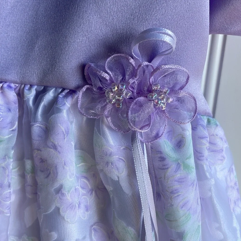 BROOKE LINDSAY GIRLS LAVENDER FLORAL FORMAL PUFFY SLEEVE DRESS SIZE 6X